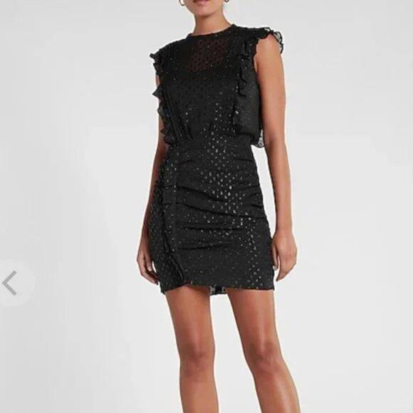 Express Clip Dot Ruched Mini Dress L - Picture 1 of 16